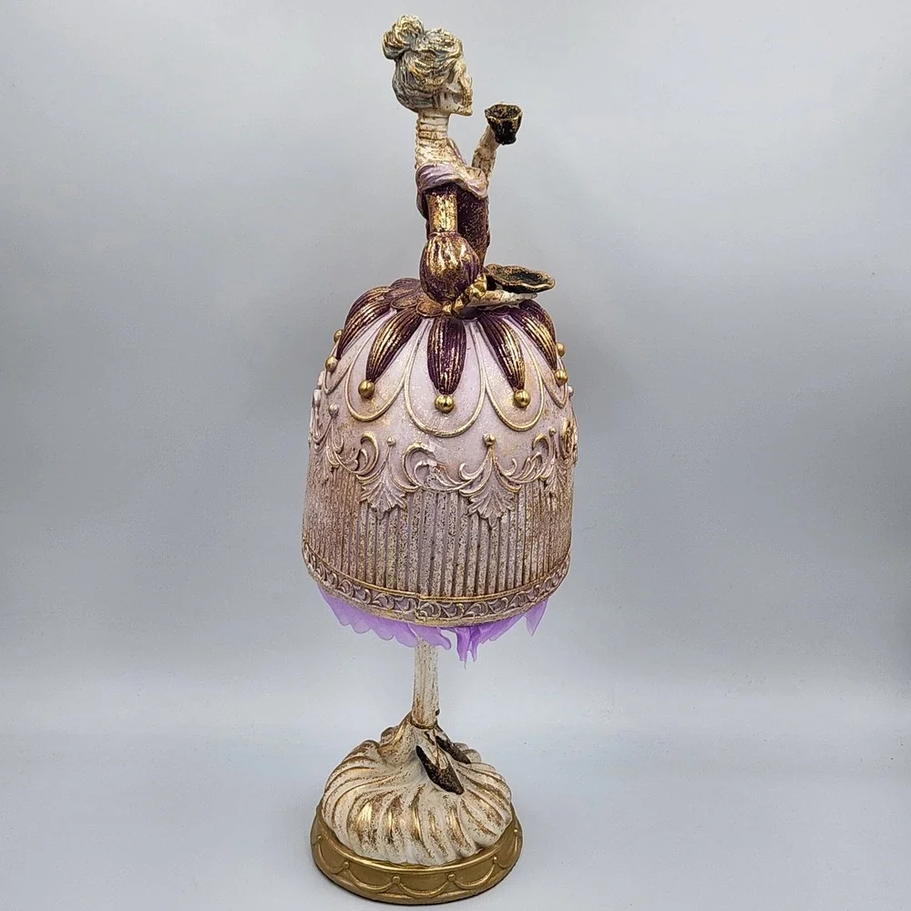 Bella Lux Skeleton Lady Halloween Figurine Purple Gold Victorian Gothic 16